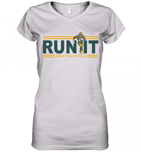 Run It Down Their Throat Aaron Jones Green Bay Packers Women’S V-Neck T-Shirt