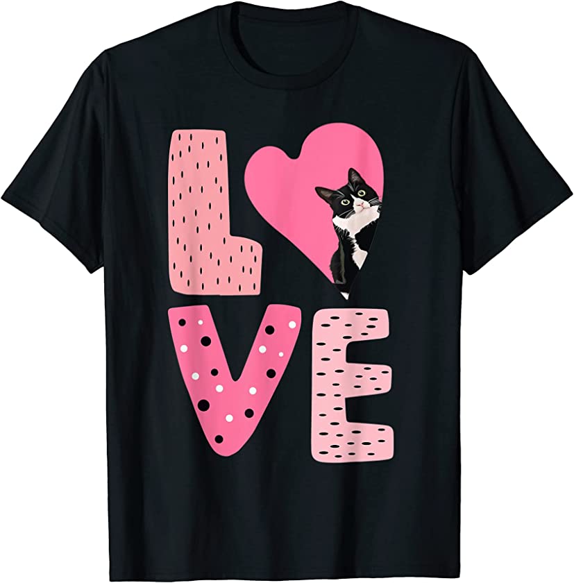 LOVE Tuxedo Cat Valentine Heart for Kitten and Animal Lovers T-Shirt