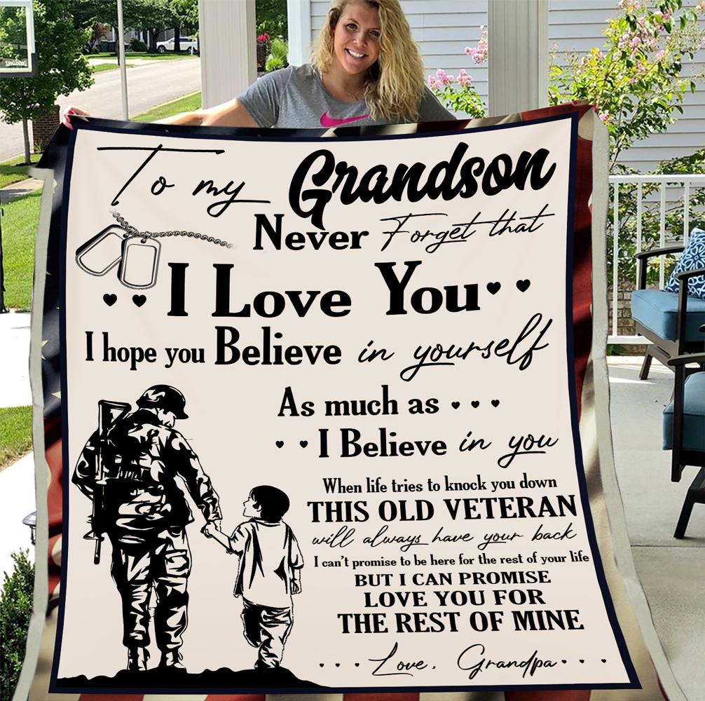 Veterans Grandson, To My Grandson, Gift For Grandson Fleece Blanket