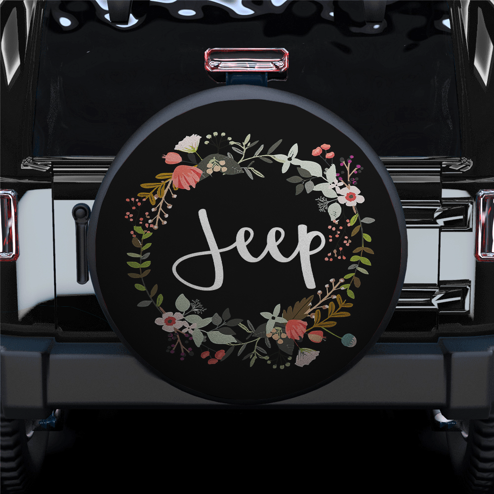 Vintage Jeep Flower Car Spare Tire Cover Gift For Campers