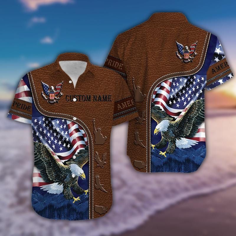 Felacia Personalized Name Patriot Eagle Leather Pattern Unisex Hawaiian Ha36115