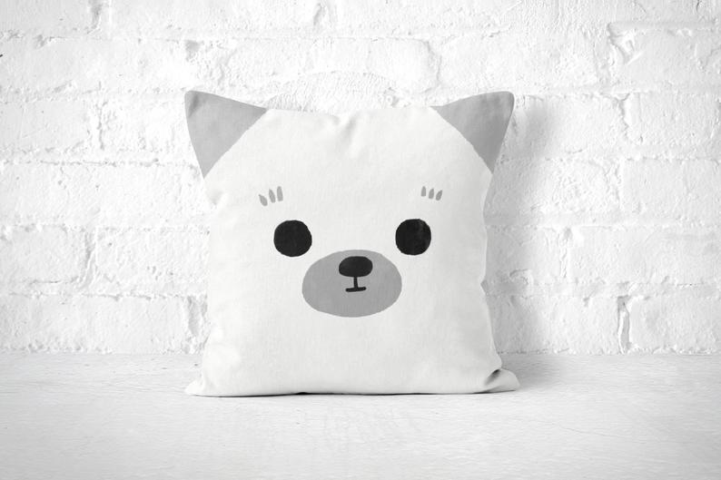 Polar Bear Throw Pillow, Kids Throw Pillow, Nursery Throw Pillow, Cute Animal Pillow, Neutral Nursery, Kawaii Throw Pillow, Kids Room Decor