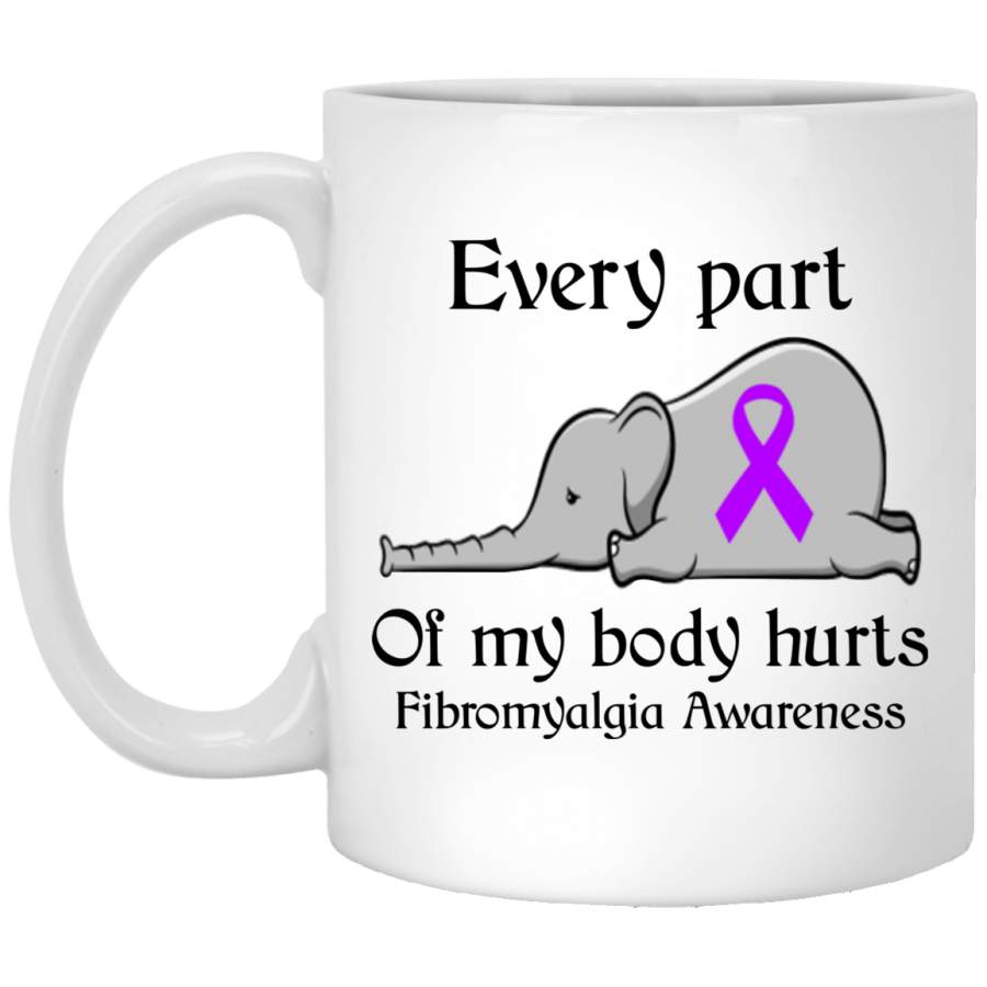 Every part of my body hurts fibromyalgia awareness ribbon elephant Mug Cup Coffee