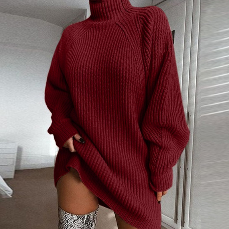 Autumn Winter Warm Oversized Turtleneck Long Sweater Dress Women Thick Loose Beige Knitted Pullovers Korean Tunic Stripe Shirt alx