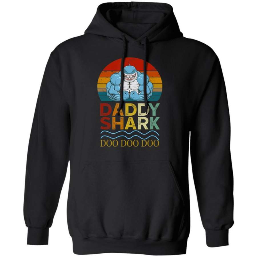 Weight Lifting Daddy Shark Retro Vintage Funny Bodybuilding Hoodie