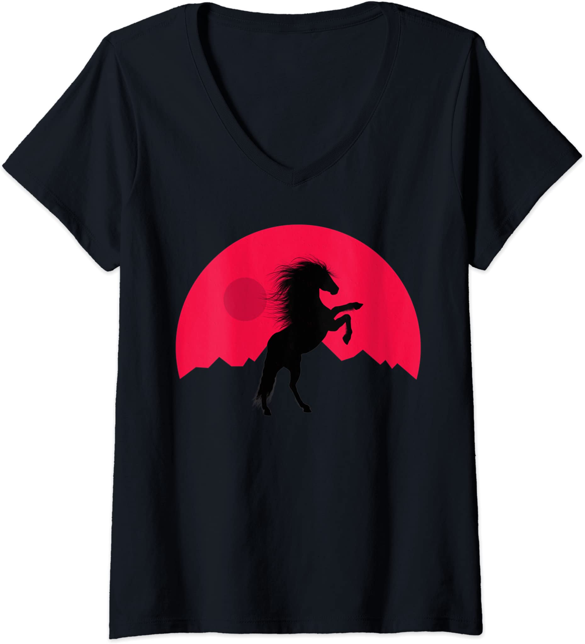 Womens funny moon night theme Horse Summer Horseback Riding Graphic V-Neck