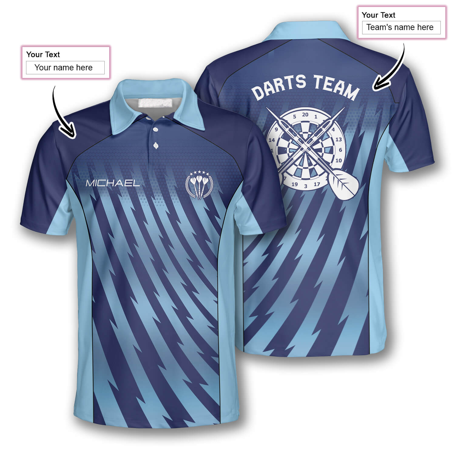 Darts Gradient Blue Custom Polo Shirts For Men, Gift For Dart Player