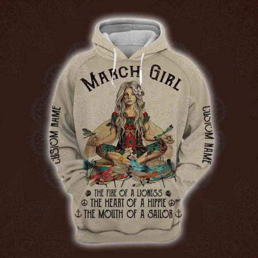 .March Yoga Girl the heart of a hippie Hoodie 3D custom name & month #H