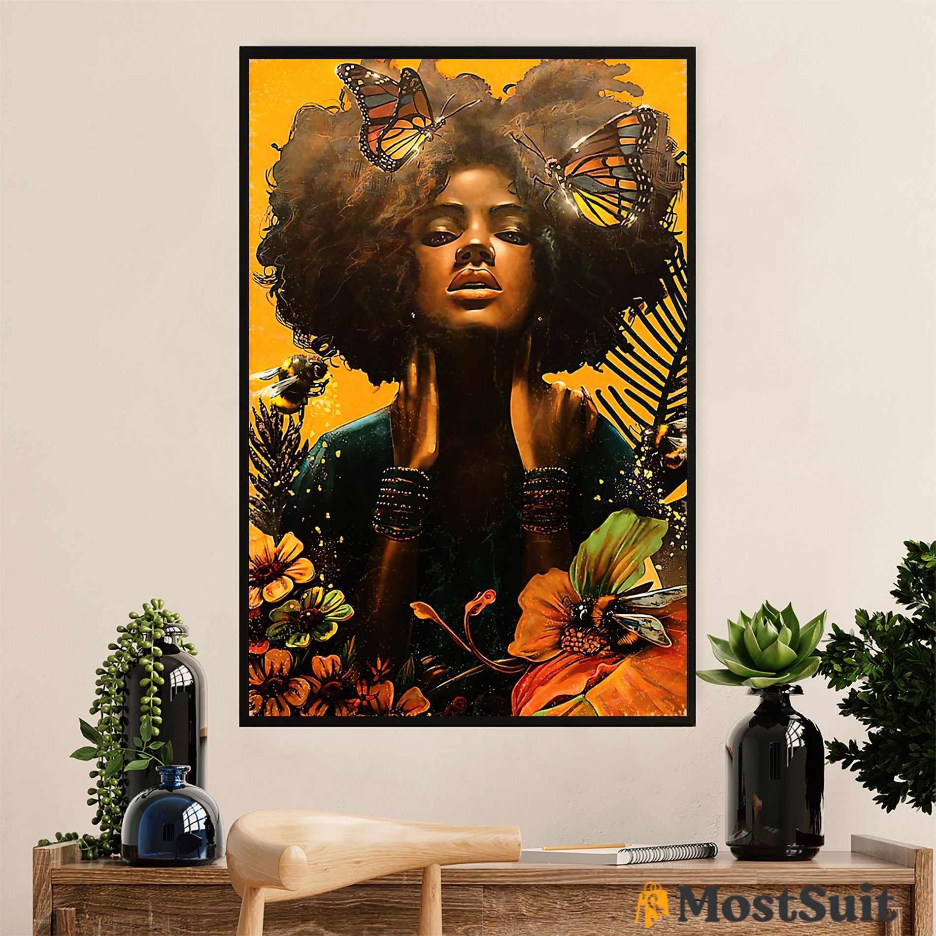 African American Afro Poster | Gift For Black Girl | Juneteenth Day Room Wall Art – Black Woman Potrait