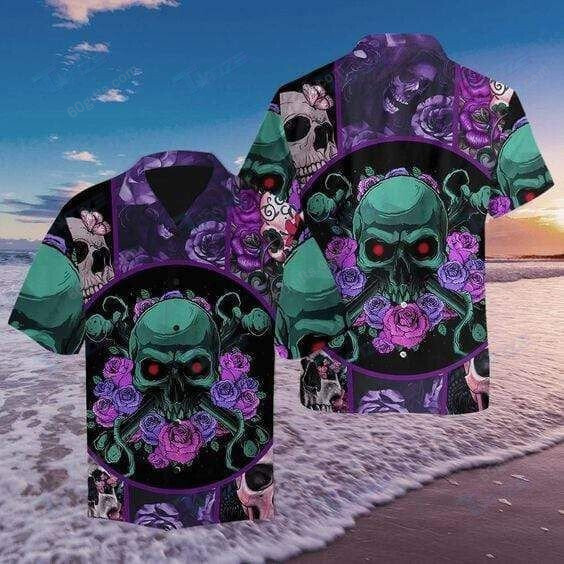 3D Skull Purple Rose Hawaiian Shirts, Hoodie, Zip Hoodie, Hoodie Dress, Sweatshirt All Over Print