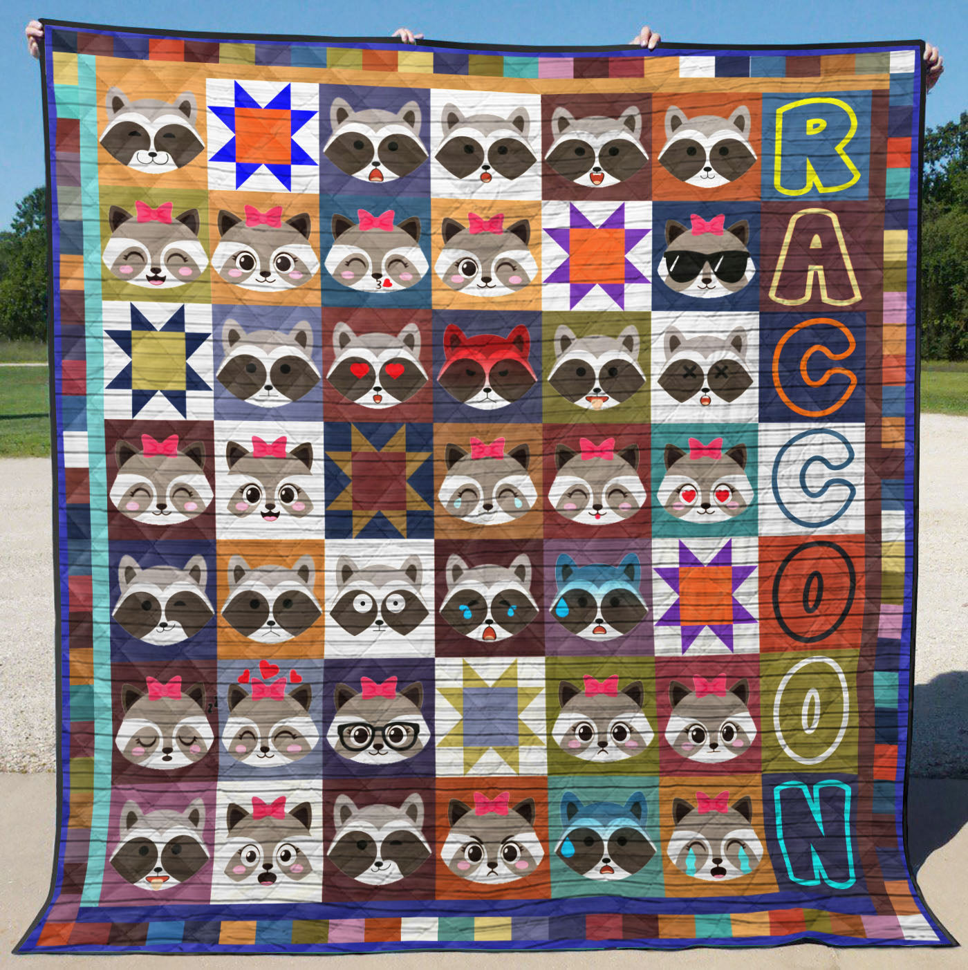 Raccoon Animal  Raccoon Happy Faces  Quilt Blanket