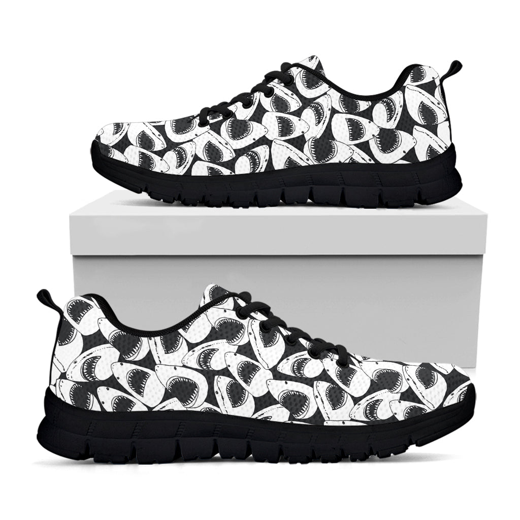 White And Grey Shark Pattern Print Black Sneakers