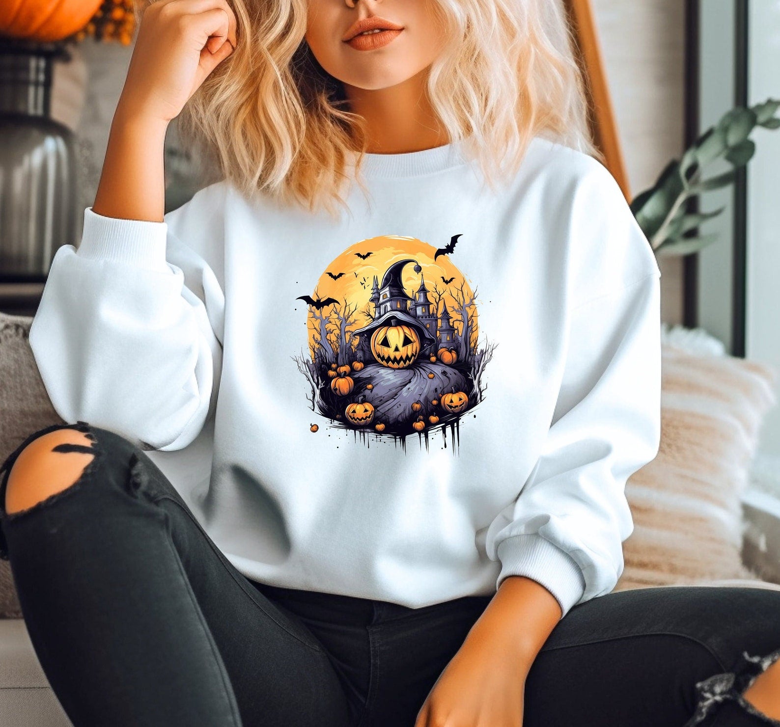 Pumpkin Sweatshirt Fall Sweatshirt 2D Crewneck Sweatshirt All Over Print Sweatshirt For Women Sweatshirt For Men