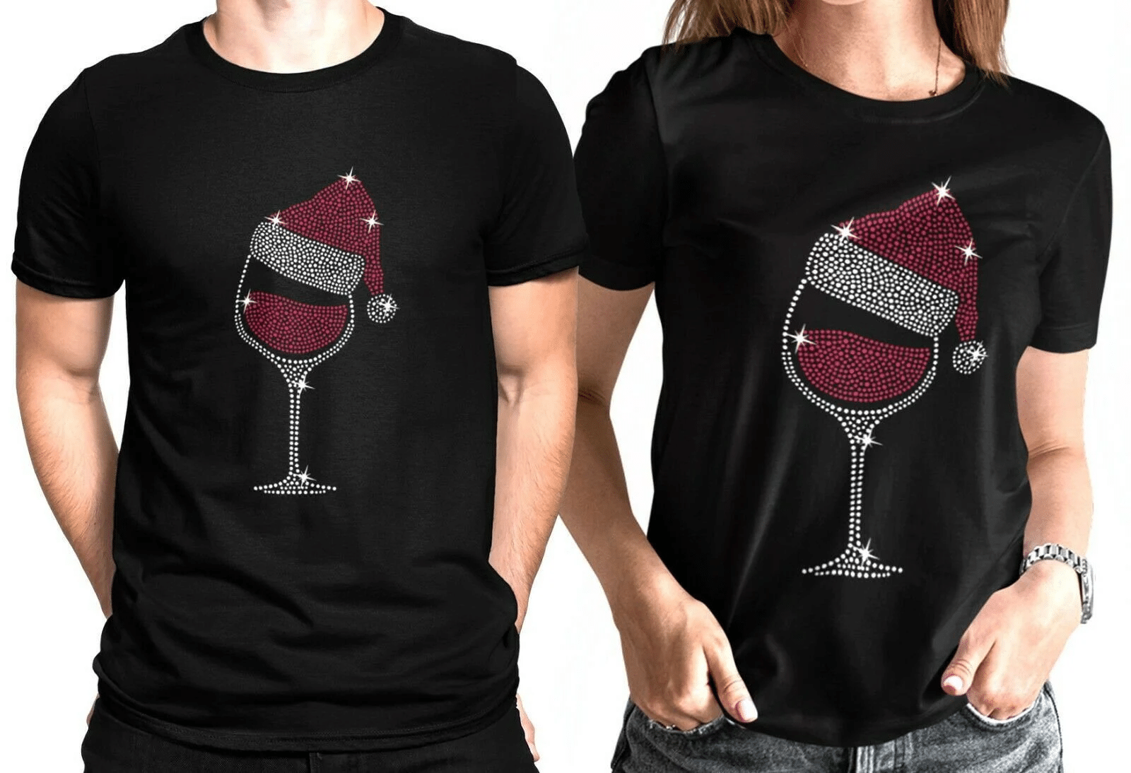 Couple Shirts Santa Wine Glass Matching Couple, Valentine Gifts, Christmas Gift Graphic Unisex T Shirt, Sweatshirt, Hoodie Size S – 5Xl