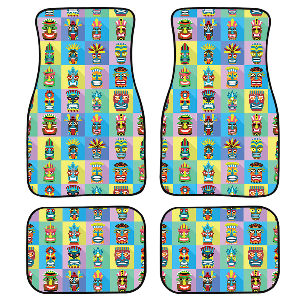 Colorful Tiki Pattern Print Front And Back Car Floor Mats, Front Car Mat