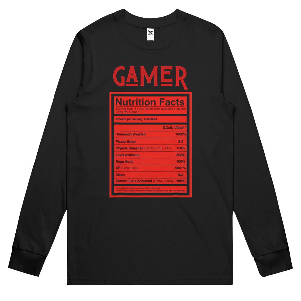 Nutritional Facts Shirt, Gamer Nutrition Facts Shirt, Gamer Nutritional Facts Men Women Gamers Gaming Long Sleeve T Shirts