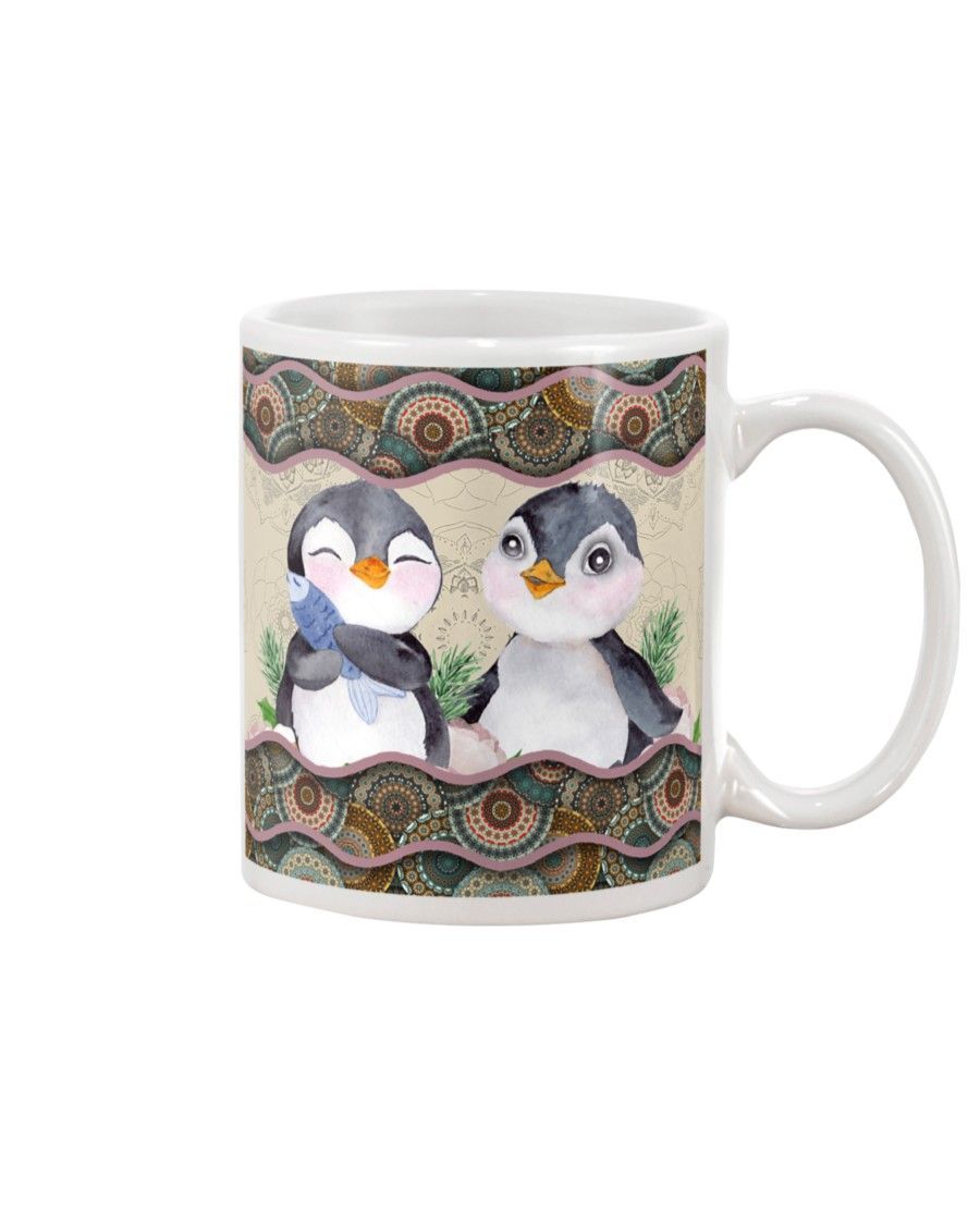 Two Cute Penguin Boho Pattern Mug White 11Oz