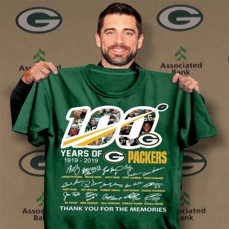 Green Bay Packers Anniversary 100 Years Thank You For Memories Signatures Of Players Best Gift For Fan’S Packers Forest Men And Women T Shirt S-5Xl