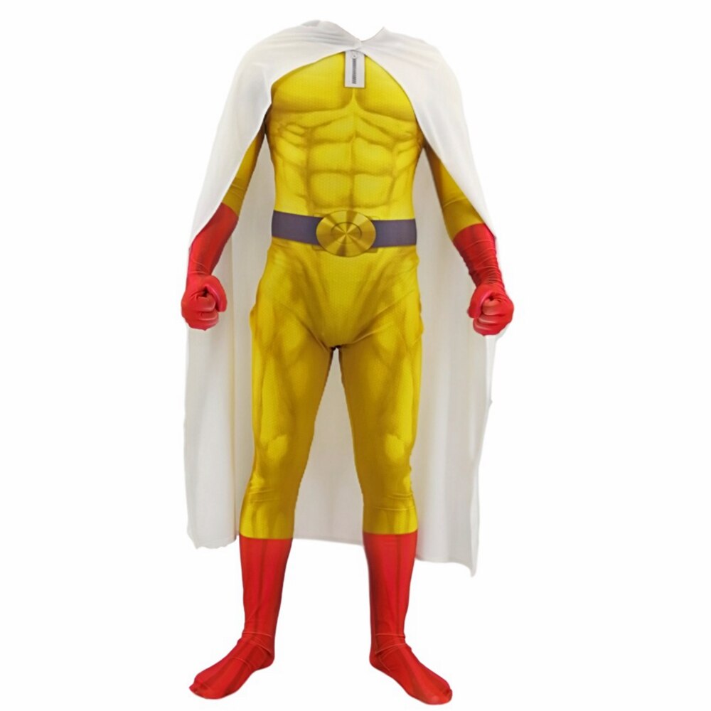 Anime ONE PUNCH MAN Costume Saitama Cosplay Male Men Boys Halloween Jumpsuit Outfits with Cloak Cape Full Set Kids Adult alx