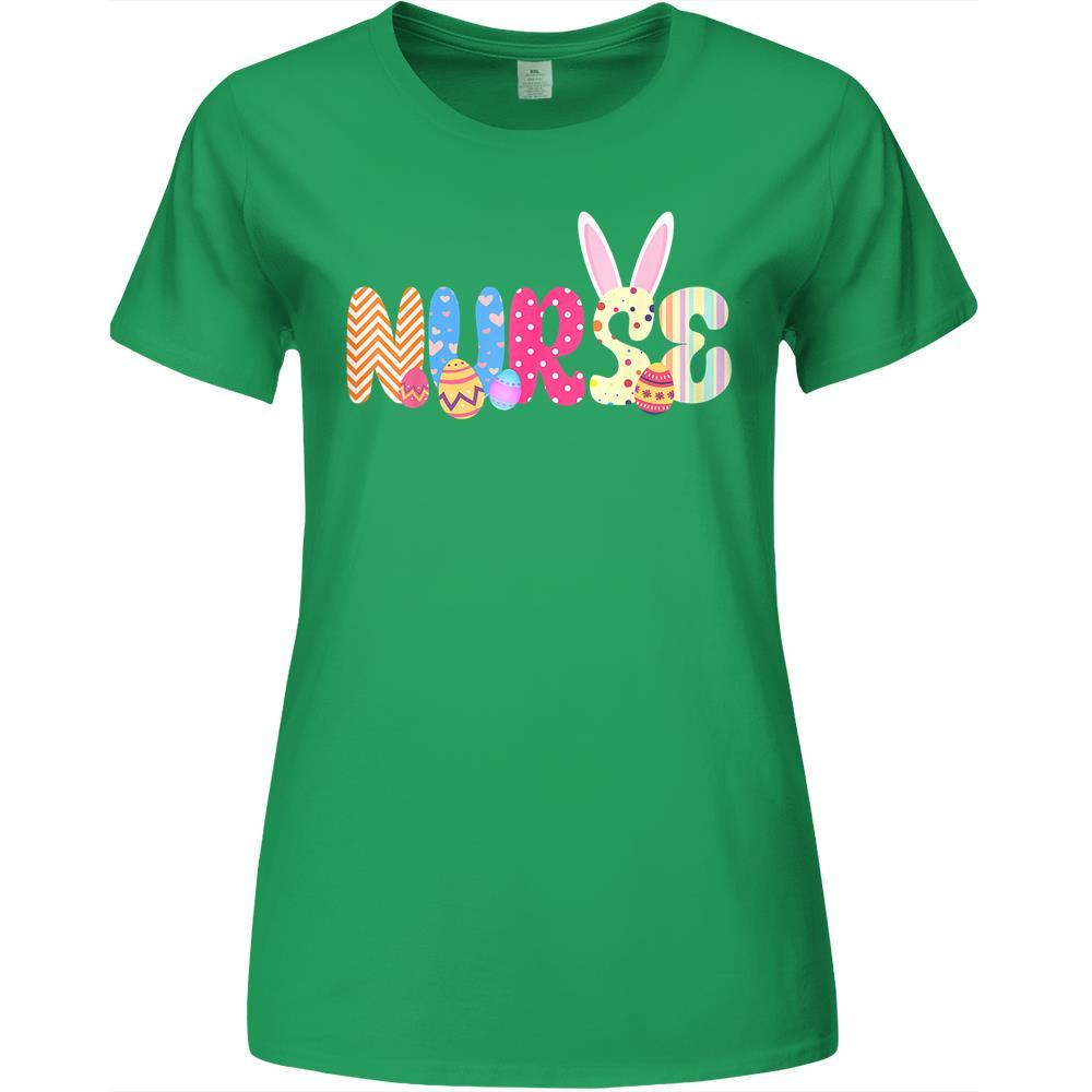 Bunny Nurse Funny Egg Easter Day Floral Premium Womens Tshirts