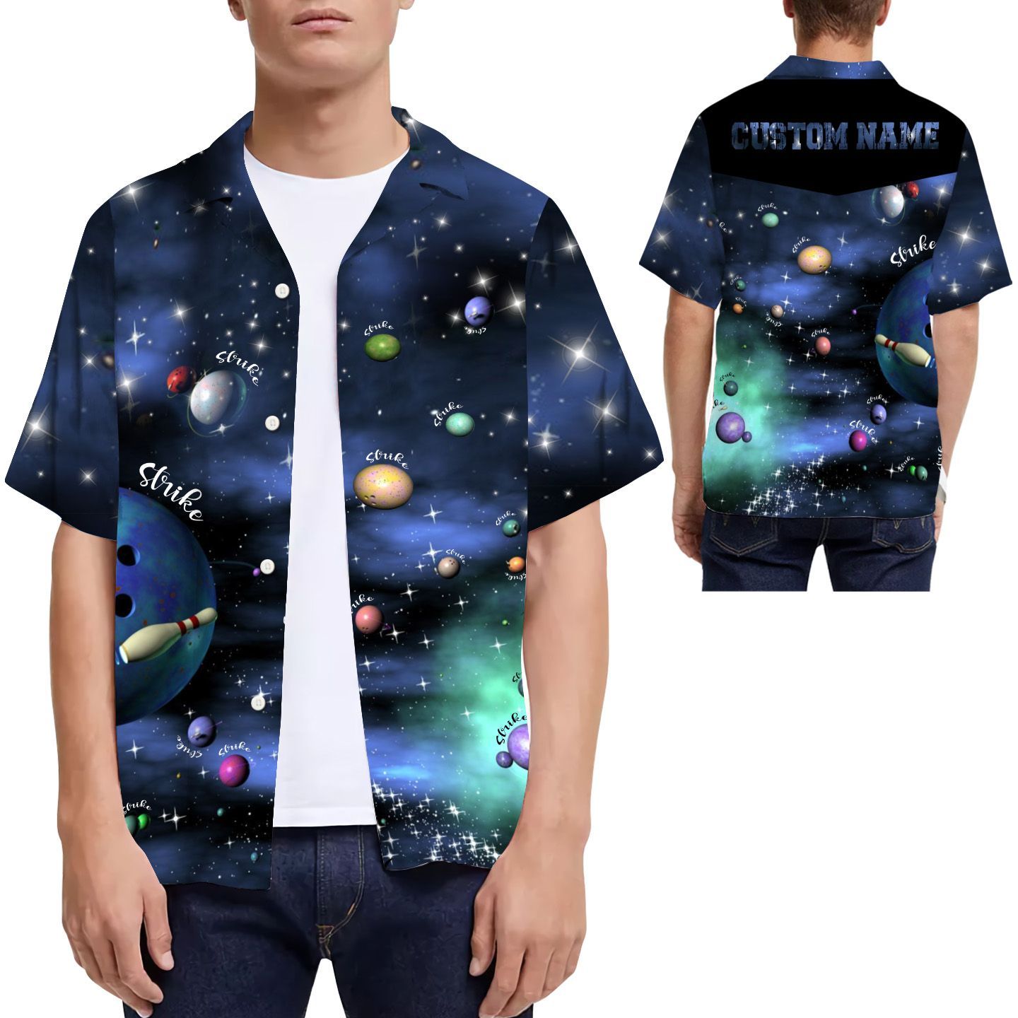 Beach Shirt Bowling Galaxy Custom Name Men Hawaiian Shirt For Sport Lovers