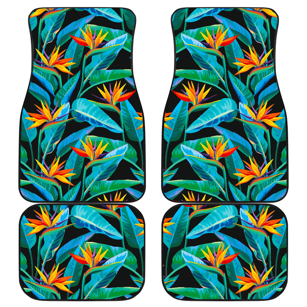 Teal Tropical Pattern Print Front And Back Car Floor Mats, Front Car Mat