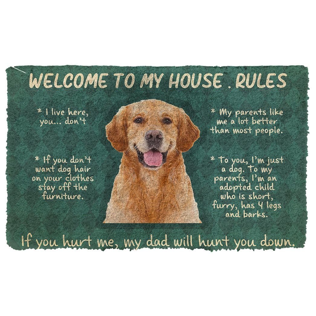 Gearhuman 3D Golden Retriever Welcome To My House Rules Custom Doormat