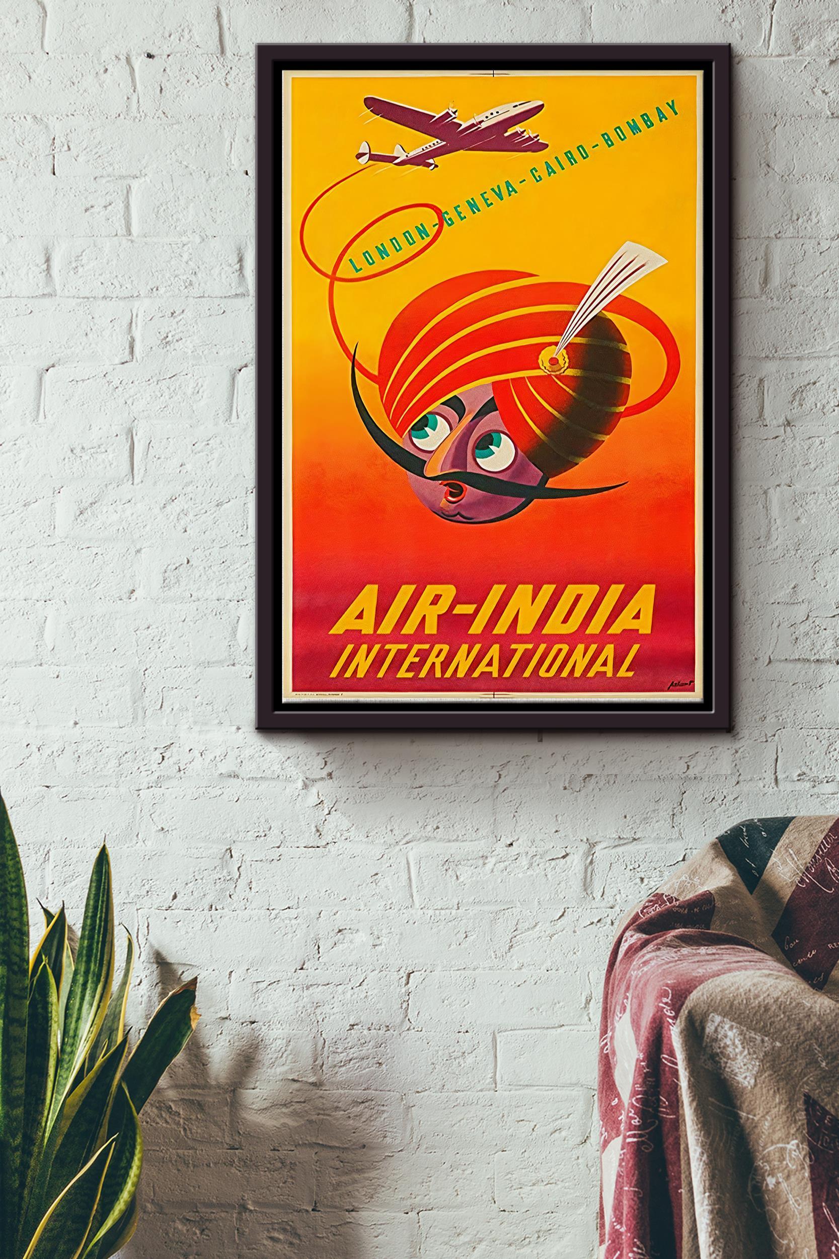 Air-India International Poster – Traveling Knowledge Wall Art – Gift For Flight Attendants Indian Pilot Aviation Worker Framed Matte Canvas