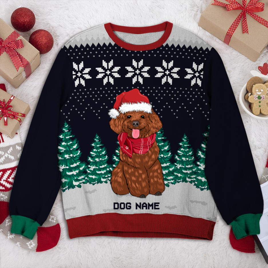 Toy Poodle Dog And Christmas Tree Personalized Sweater, Dog Ugly Christmas Sweater