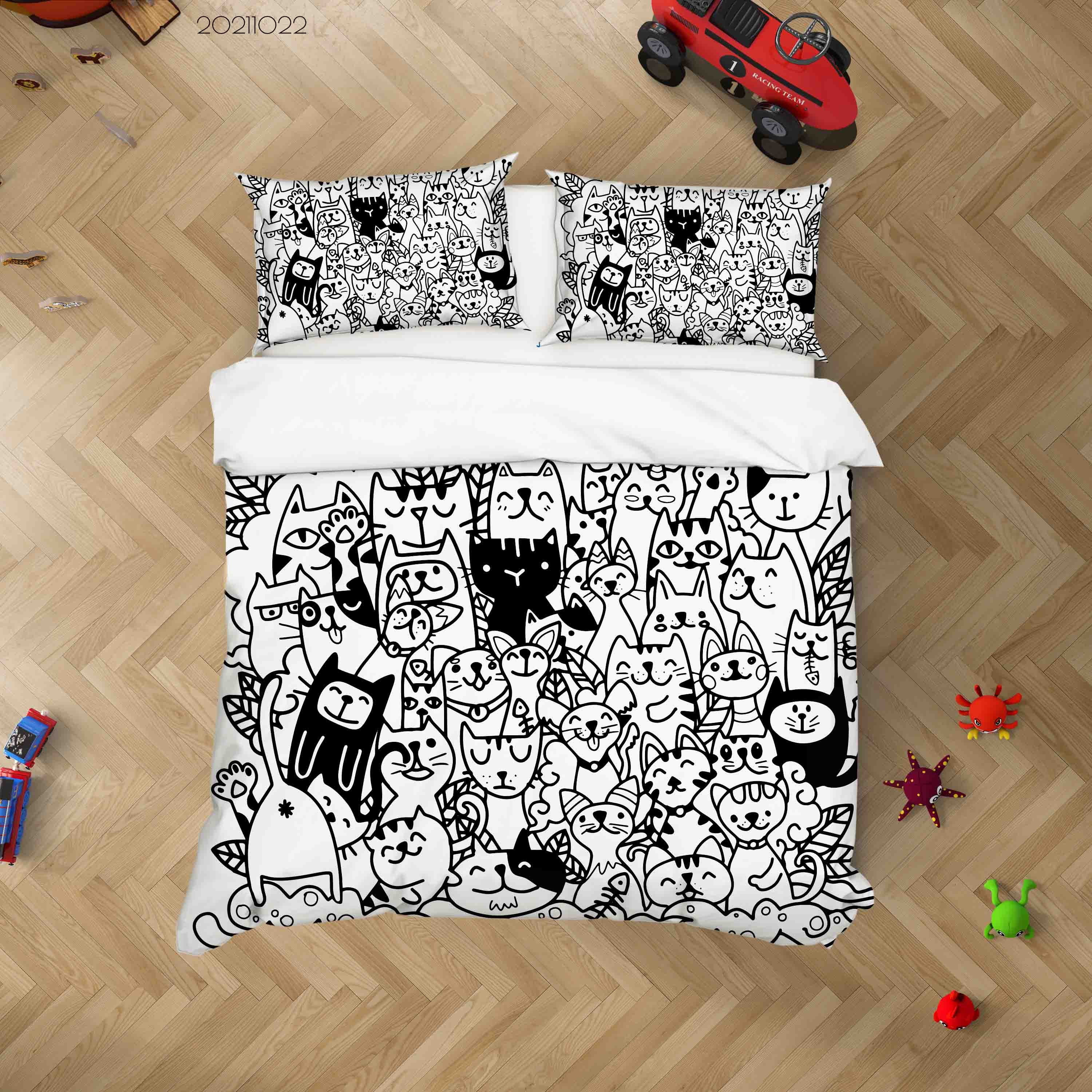 3D  Cartoon Animals Cats Graffiti Quilt Cover Set Bedding Set Duvet Cover Pillowcases 35