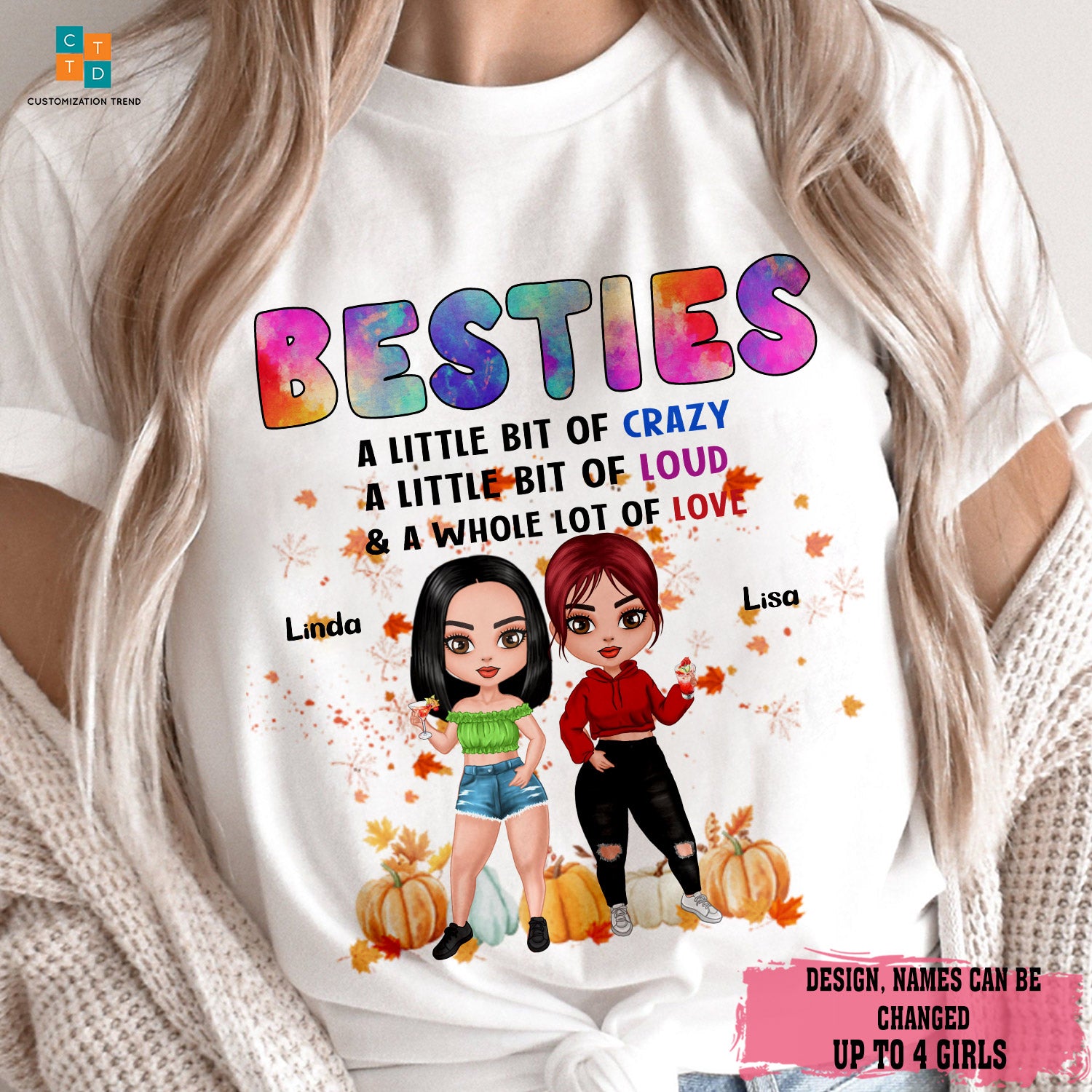 Personalized Chibi Girls Besties A Little Bit Of Crazy Shirt, Custom Friend, Besties, Sister Shirt