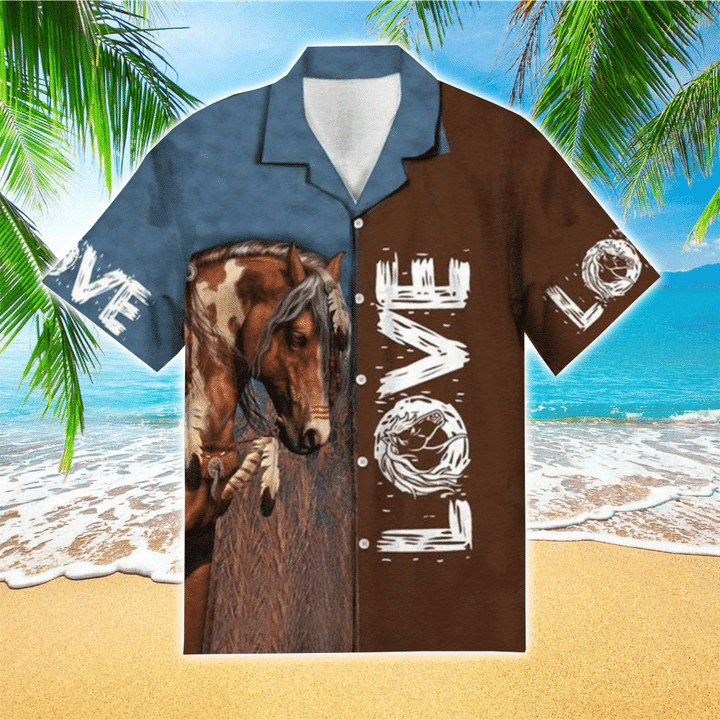 Horse Leather Love Brown Grey Hawaii Shirt Ha33368