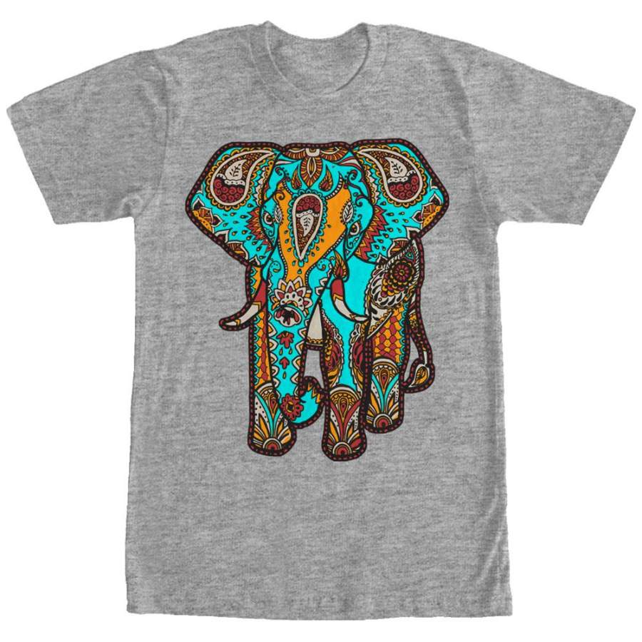 Lost Gods Men’s Henna Elephant Print  T Shirt Athletic Heather