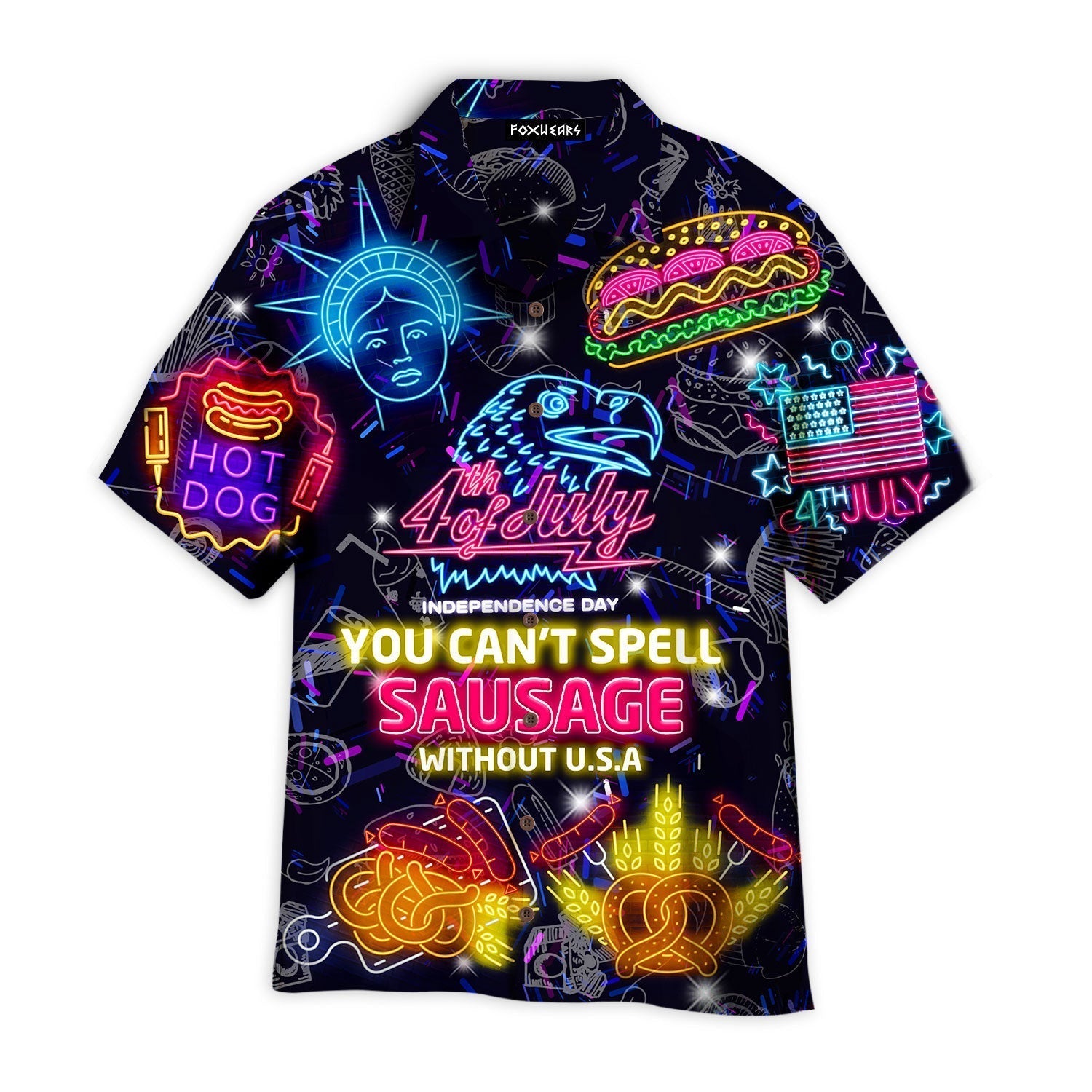 4Th Of July You Cant Spell Sausage Without Usa Neon Hawaiian Shirt | For Men & Women | Wt8078