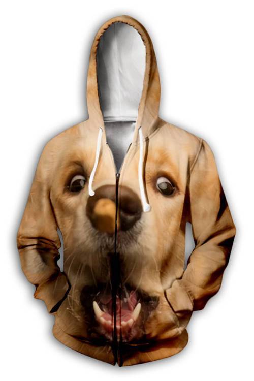 [CITYBARKS] [Fleece Zip Hoodie] Animals Dogs Golden Retriever Play