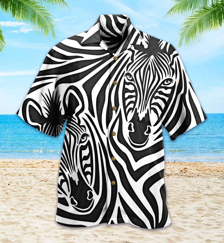 Zebra Couple Black Hawaiian Shirt  3D Hawaiian Shirt