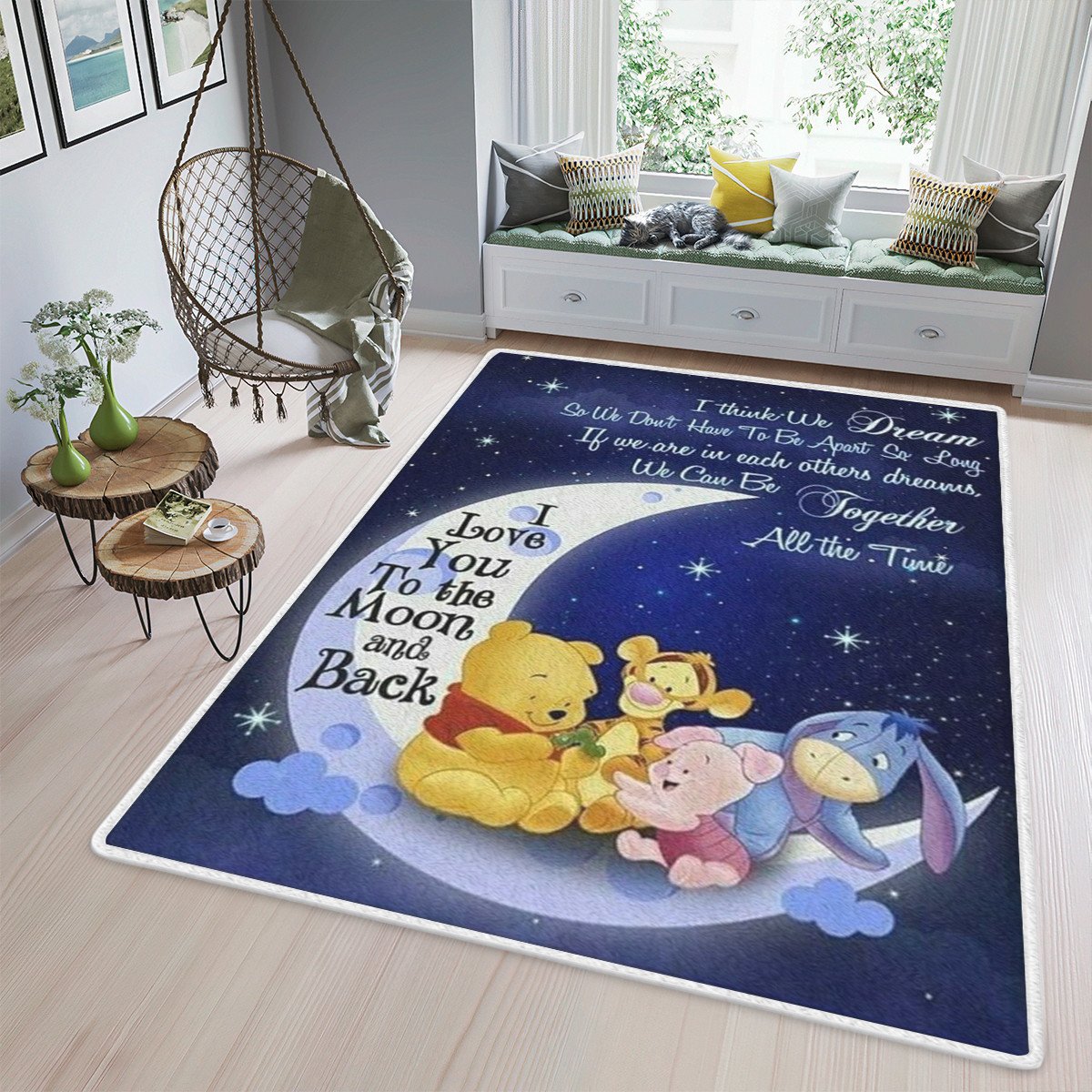 Winnie-The-Pooh Rug Living Room, Winnie-The-Pooh And Friends I Love You To The Moon And Back Rug Home Decor Floor Decor