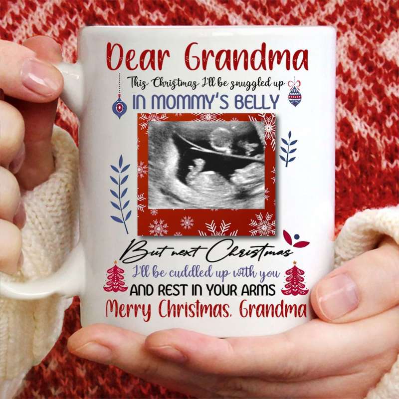 Personalized Merry Christmas Gift For Grandma To Be Mug With Sonogram