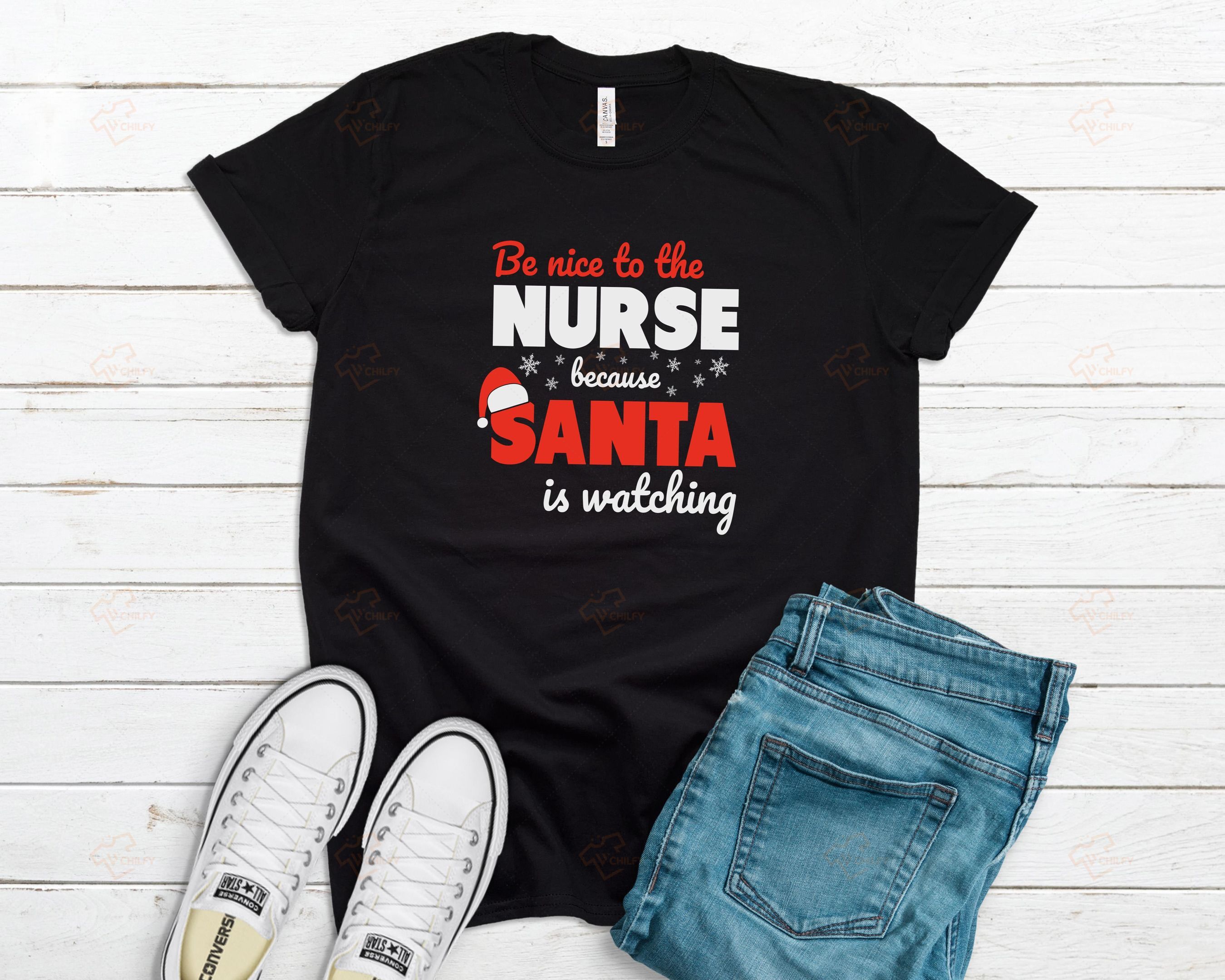 Xmas Nursery Santa Shirt, Nurse With Santa Shirt, Christmas Gift For Nurse, Christmas Nurse Gift
