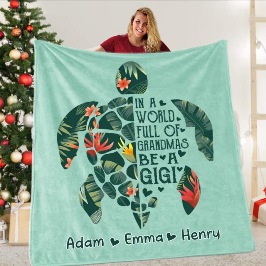 Custom Turtle Grandparent Blanket with Kids’ Names