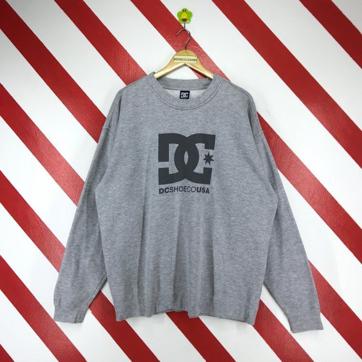 Vintage 90S Dc Shoecousa Dc Shoe Skateboarding Dc Shoe Crewneck Big Logo Printed Dc Shoe Grey X Shirt