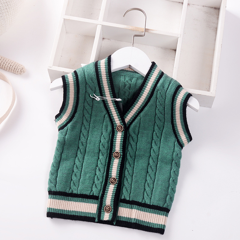 2022 Autumn Spring New Kids Boys Sweater Vest Children Clothing Knitted Coat Baby Cotton Top Toddler Boy Cardigan Vest 0-5y alx