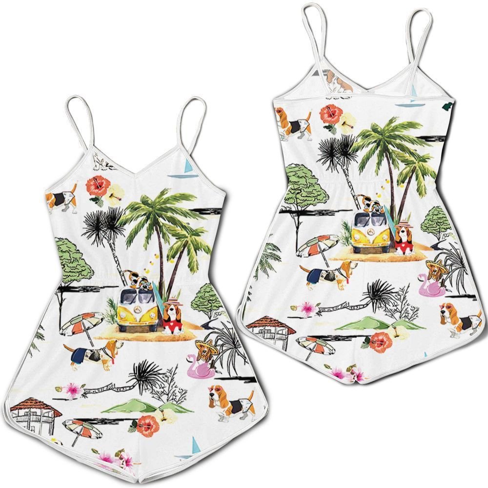 Basset Hound Hawaii Beach Retro Romper Ha14598