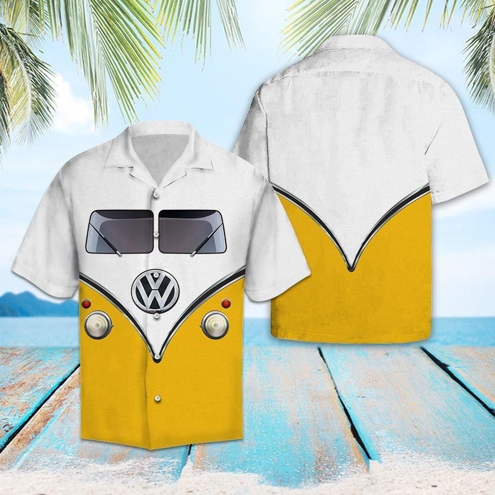 Yellow Hippie Bus Aloha Hawaiian Shirt Colorful Short Sleeve Summer Beach Casual Shirt For Men And Women