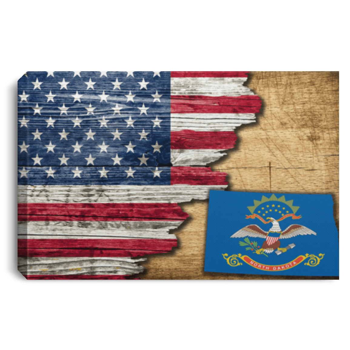 United States/North Dakota Flag Ripped Effect 24X16 Inches  Landscape Canvas .75In Frame