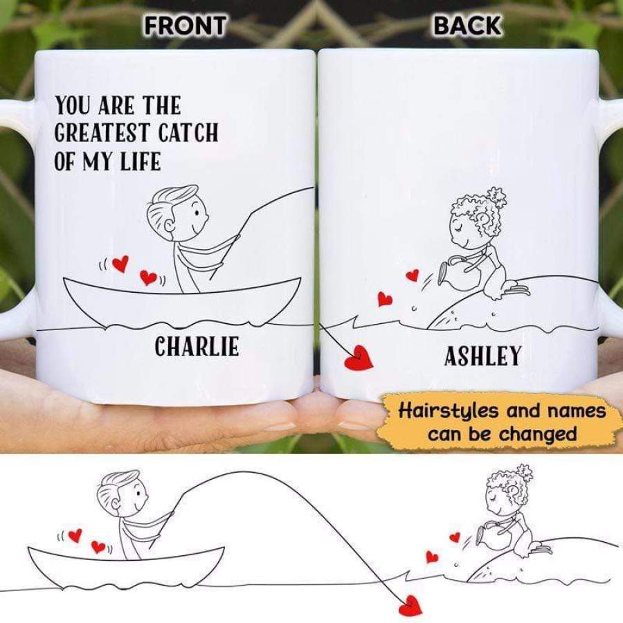 Fishing My Greatest Catch Couple Personalized Coffee Mug