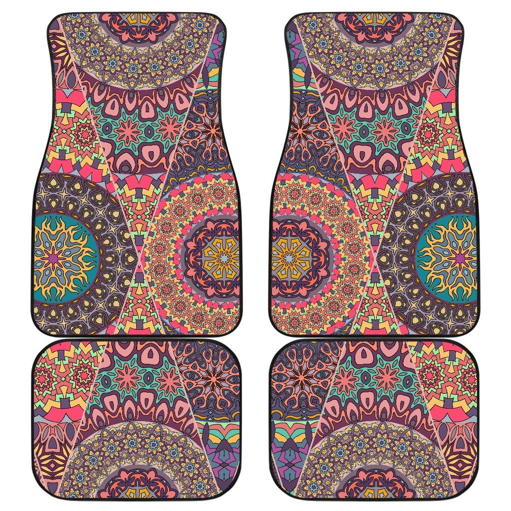 Vintage Bohemian Floral Mandala Print Front And Back Car Floor Mats, Front Car Mat