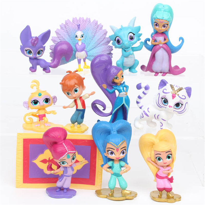 12Pcs/Set Shimmer Sister Action Figure Toys Samira Pet Tiger Nahal Monkey Dragon Dolls Toys Cute Shine Girl Christmas gift 7CM alx