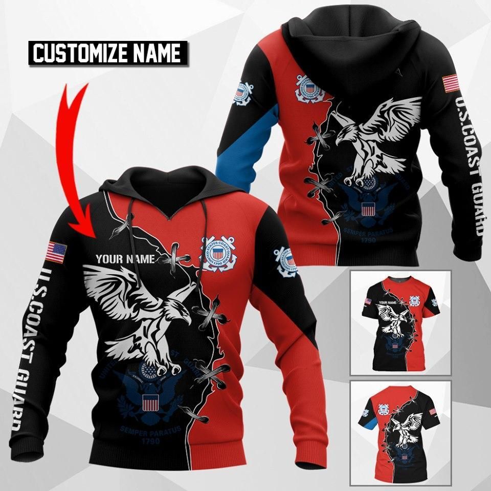 U.S COAST GUARD – 3D HOODIE – T -SHIRT CUSTOMIZED NAME