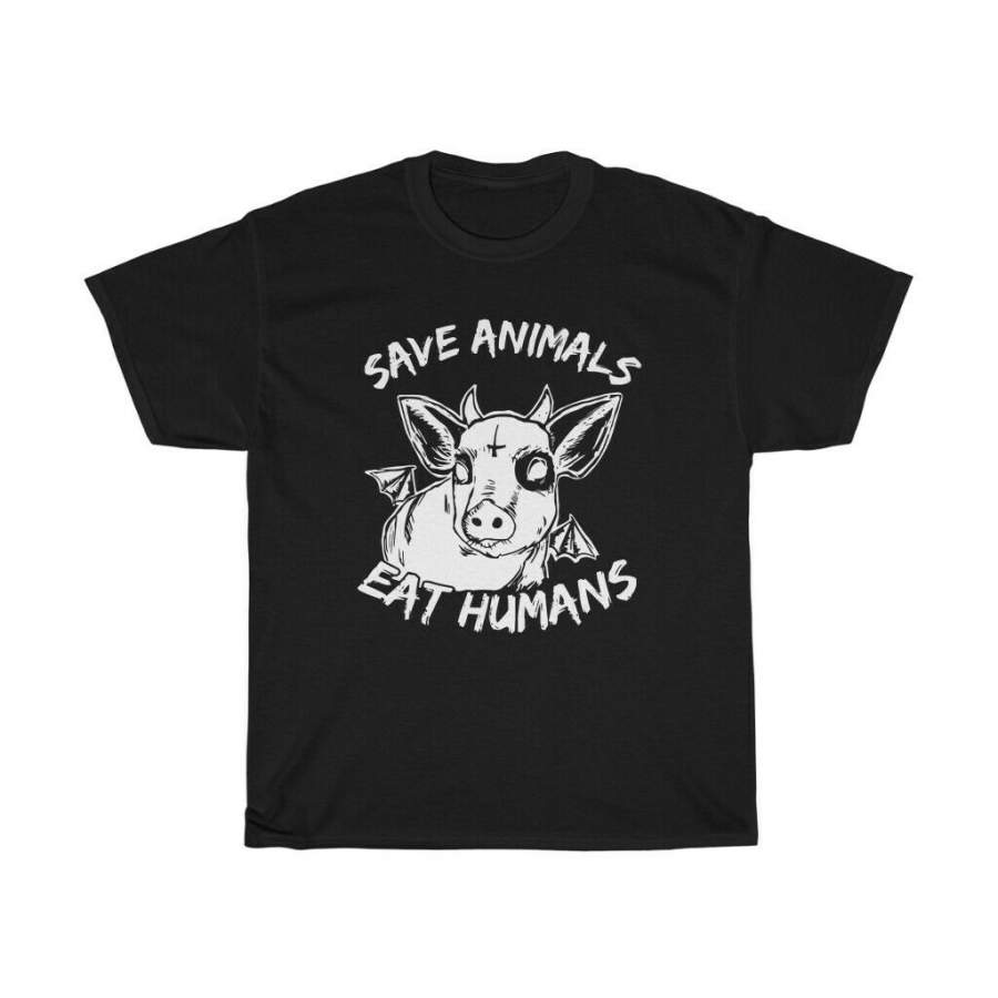 Save Animals Eat Humans Funny vegetarian Unisex Retro Cool Vegan Adult T-shirt